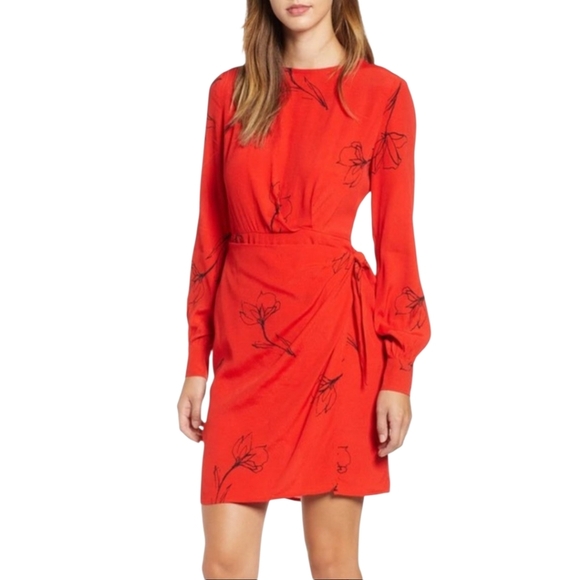 ASTR the Label Red Floral Wrap Skirt Dress Size Medium - Picture 1 of 6